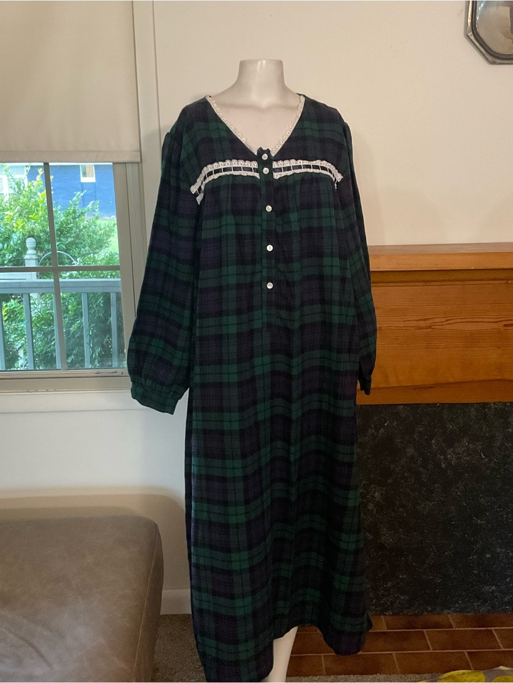 Charter Club Green Plain Flannel Nightgown L